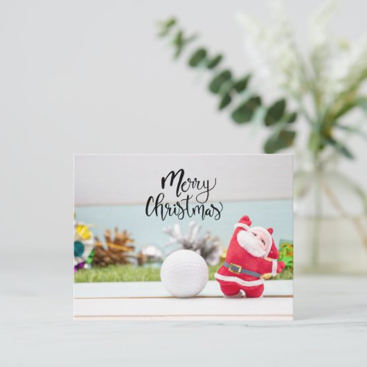 ボールとサンタクロースとゴルフメリークリスマス ポストカード (スタンド正面)