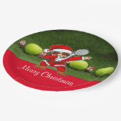 ボールとサンタクロースとテニスのメリークリスマス ペーパープレート (アングル)