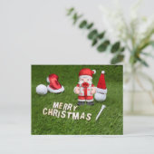 ボールとサンタクロースのあるゴルフクリスマスホリデー シーズンポストカード (スタンド正面)