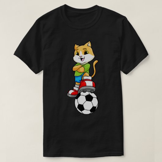 ボールとシューズでプレーヤーとしての猫 Tシャツ (デザイン正面)