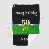 ボールとティーを持つゴルファーへの50thゴルフの誕生日 ゴルフタオル (インサイチュ)
