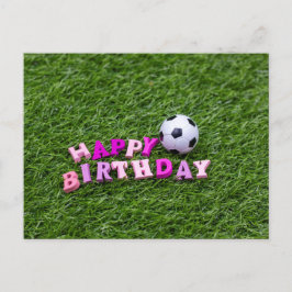 ボールとハッピーバースデー語を持つサッカー誕生日 ポストカード