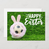 ボールとバニーを持つサッカーのイースター選手 シーズンポストカード (正面/裏面)