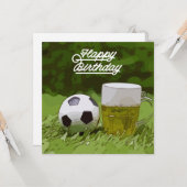 ボールとビールをグリーンにしたサッカーハッピーバースデー カード (正面/裏面インサイチュ)