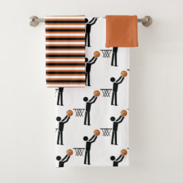 ボールとボールを持つバスケットボールストライプ選手 バスタオルセット