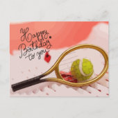 ボールとラケットを備えたテニスハッピーバースデー ポストカード (正面)