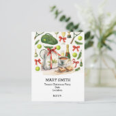 ボールとラケット付きテニスのクリスマスパーティー ポストカード (スタンド正面)