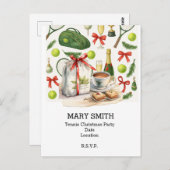 ボールとラケット付きテニスのクリスマスパーティー ポストカード (正面/裏面)