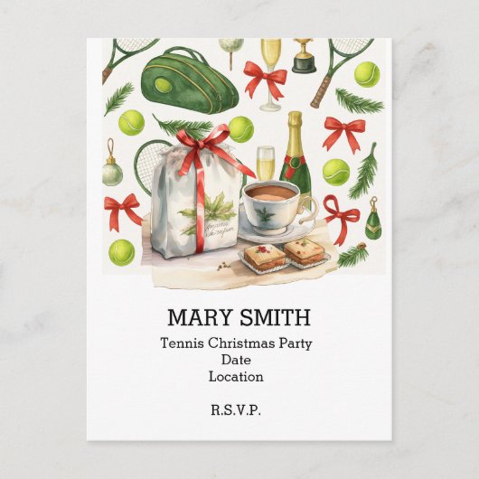 ボールとラケット付きテニスのクリスマスパーティー ポストカード (正面)