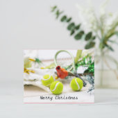 ボールとラケット付きテニスクリスマスホリデーカード ポストカード (スタンド正面)