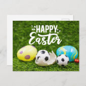 ボールと卵を持つサッカーイースター シーズンポストカード (正面/裏面)