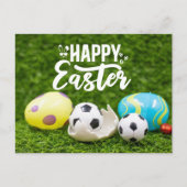 ボールと卵を持つサッカーイースター シーズンポストカード (正面)