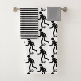 ボールと黒の灰色のを持つサッカーストライプ選手 バスタオルセット