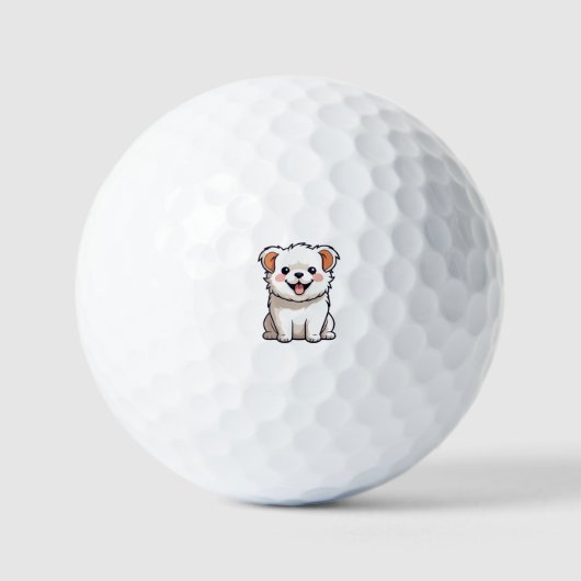 ボールに座るかわいい犬のステッカー ゴルフボール (正面)