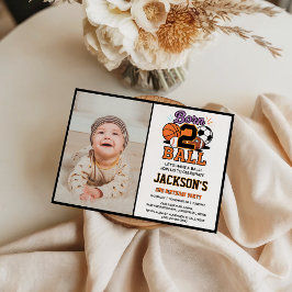 ボールに生まれて スポーツテーマの男の子の2歳の誕生日パーティー 招待状