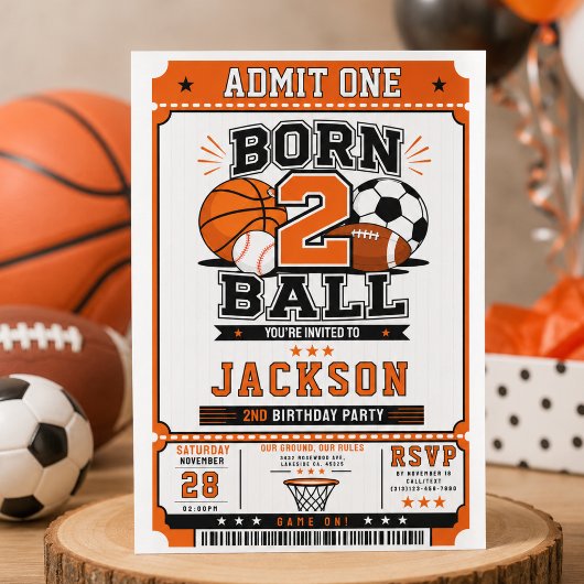 ボールに生まれて スポーツ少年 2歳の誕生日パーティー 招待状