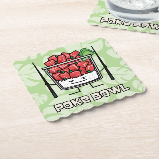 ボールのハワイの生魚サラダ箸のakuを突いて下さい ペーパーコースター (アングル)