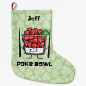 ボールのハワイの生魚サラダ箸のakuを突いて下さい ラージクリスマスストッキング (正面)