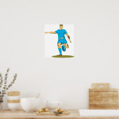 ボールのポスターを蹴るラグビー選手 ポスター (キッチン)