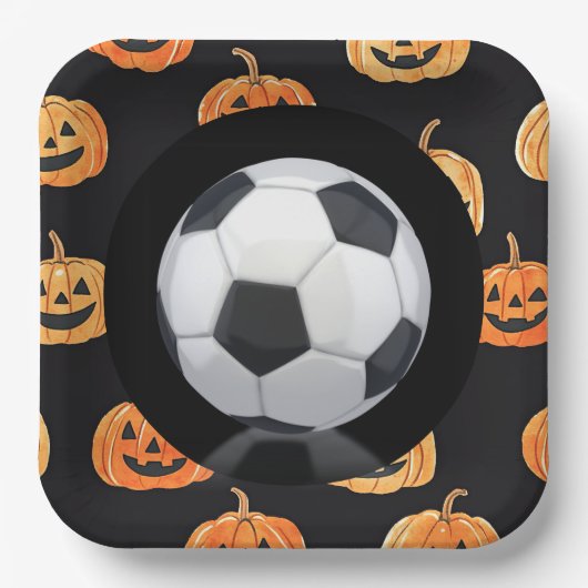 ボールをテーマにしたサッカーハロウィン ペーパープレート (正面)