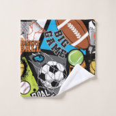 ボールを使ったスポーツパターン バスタオルセット (ウォッシュタオル)