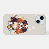 ボールを持ったキュートなキャバリエの王チャールズ・トリコラー iPhone 15ケース (裏面横)
