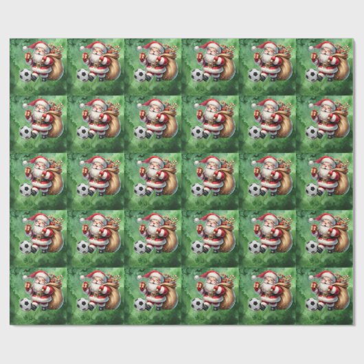 ボールを持つプレーヤーのためのサッカークリスマスをテーマにした ラッピングペーパー (フラット)