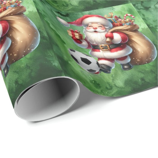 ボールを持つプレーヤーのためのサッカークリスマスをテーマにした ラッピングペーパー (ロールコーナー)