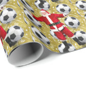 ボールを持つプレーヤーのためのサッカークリスマスをテーマにした ラッピングペーパー (ロールコーナー)