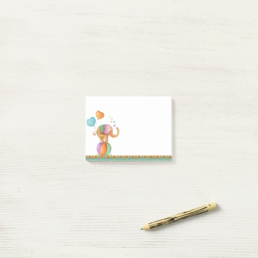 ボールアートの上のウィムジー象は、それをノートに投稿 ポストイット (デスク上)