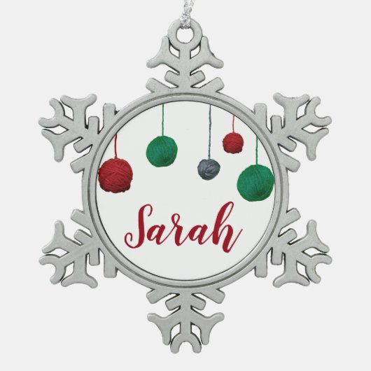 ボールオブヤーンクレフティホリデーネーム/文字 スノーフレークピューターオーナメント (正面)