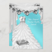 ボールガウンティアラホワイトローズティール（緑がかった色）キンセアニェラ 招待状 (正面/裏面)