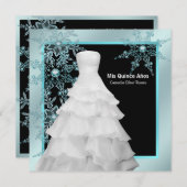 ボールガウンティール(緑がかった色)ブルーウィンタースノーフレークキンセアニェラ 招待状 (正面/裏面)