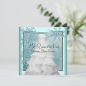 ボールガウンティール（緑がかった色）ブルーウィンタースノーフレークキンセアニェラ 招待状 (スタンド正面)