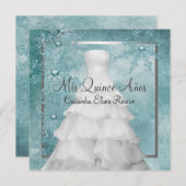 ボールガウンティール（緑がかった色）ブルーウィンタースノーフレークキンセアニェラ 招待状 (正面/裏面)