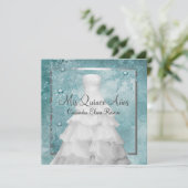 ボールガウンティール（緑がかった色）ブルーウィンタースノーフレークキンセアニェラ 招待状 (スタンド正面)