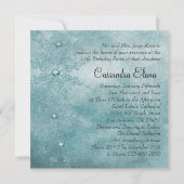 ボールガウンティール（緑がかった色）ブルーウィンタースノーフレークキンセアニェラ 招待状 (裏面)
