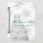 ボールガウンティール（緑がかった色）ブルーウィンタースノーフレークキンセアニェラ 招待状 (正面/裏面)