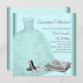 ボールガウンハイヒールシューズティール(緑がかった色)ブルーキンセアニェラ 招待状 (正面/裏面)