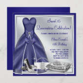 ボールガウンハイヒール王室のブルーキンセアニェラ 招待状 (正面/裏面)