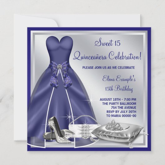 ボールガウンハイヒール王室のブルーキンセアニェラ 招待状 (正面)