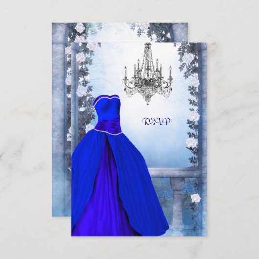 ボールガウン王室のネイビーブルーバラキンセアニェラRSVP 出欠カード (正面/裏面)
