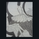 ボールガウン ポスター<br><div class="desc">大きなパフィーのボールガウンを着た女の子のパックと白いイラストレーション – アールデコスタイル</div>