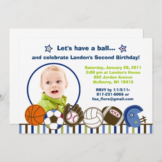 ボールスポ遊ーツカスタム誕生日招待状 招待状 (正面/裏面)