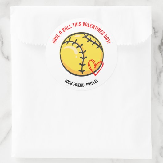ボールソフトボールのバレンタインデーにステッカーを持っている ラウンドシール (バッグ)