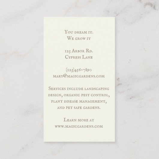 ボールトピアリーガーデンをテーマ伝統的エレガント 名刺 (裏面)