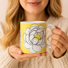 ボールドイエローグラフィックフラワー ミニマリストデザインの芍薬マグカップ コーヒーマグカップ