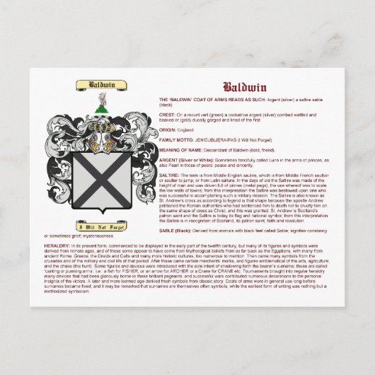 ボールドウィン(意味) ポストカード (正面)