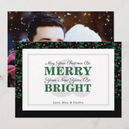 ボールドグリーン タイポグラフィー ホリデー グリーンハガキ シーズンカード (正面/裏面)