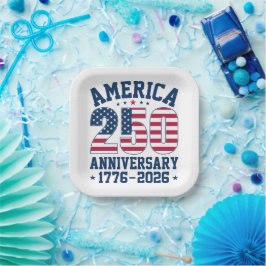 ボールドシンプルアメリカ建国250周年記念レッド&ブルー ペーパープレート
